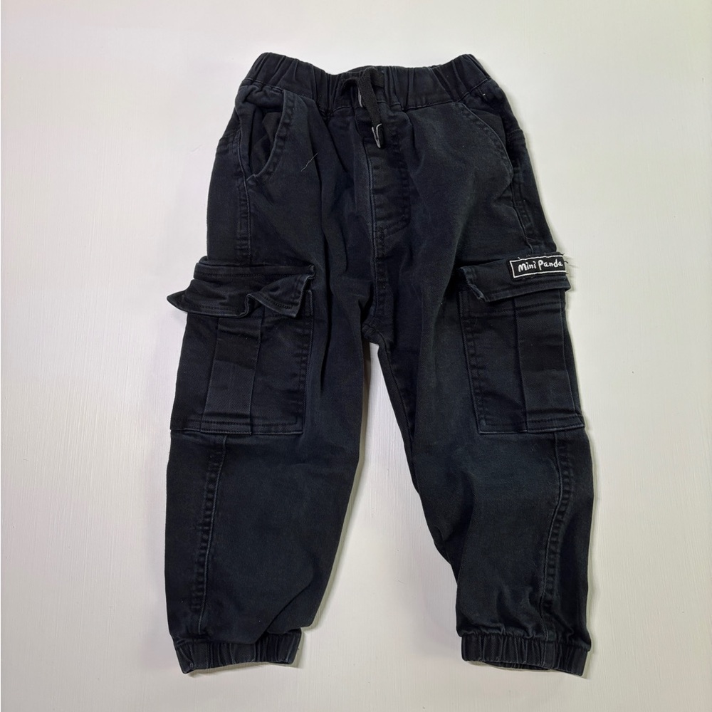 Mini Panda Kids Cargo Pants 4T Black Jogger Style Elastic Waist Cotton